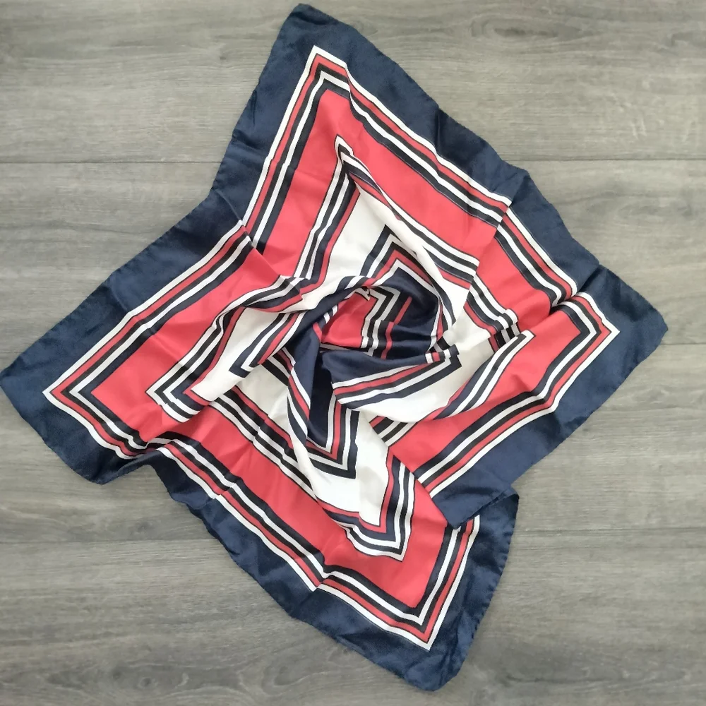 Hudson's Vintage 100% Silk Made in Italy Navy Red White Square Scarf Nautical